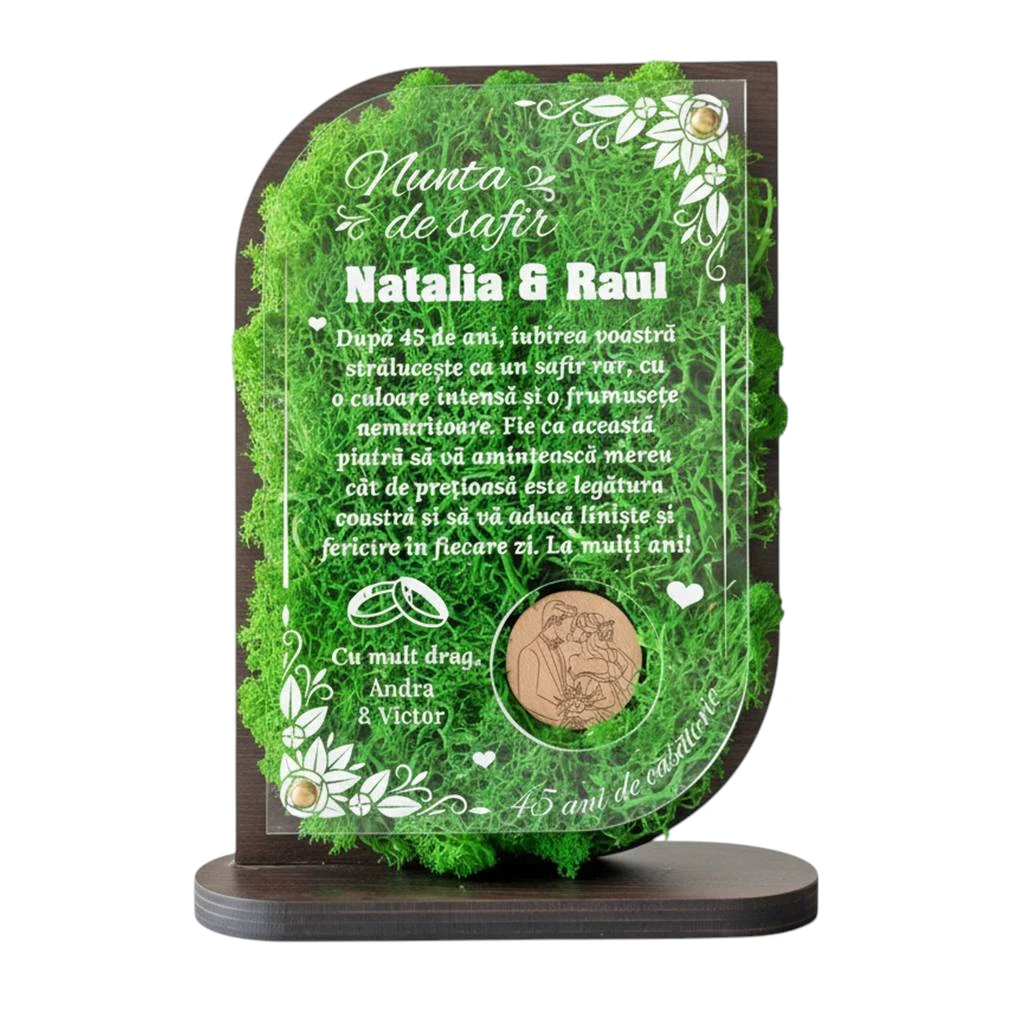 Trofeu Personalizat cu Licheni – Aniversare Nunta de safir
