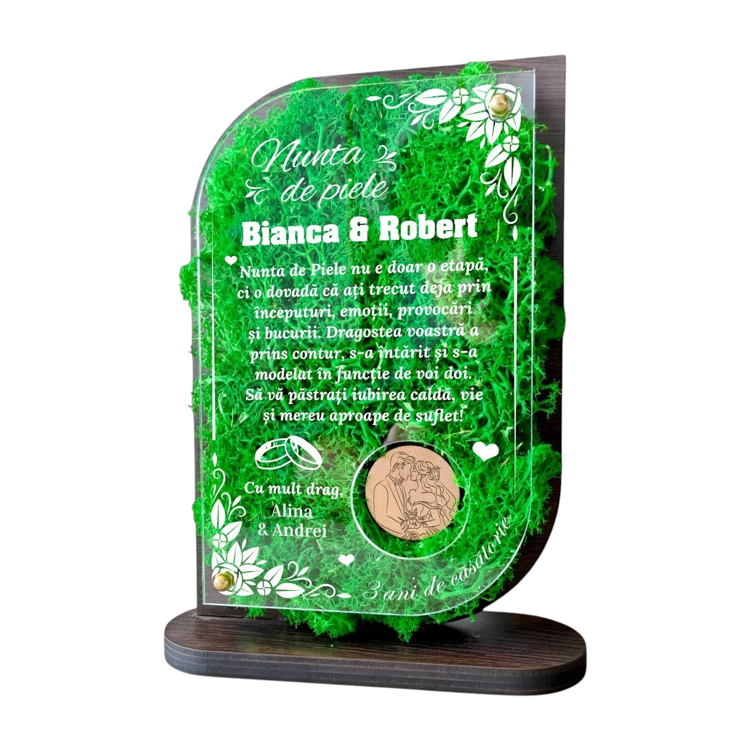 Trofeu Personalizat cu Licheni – Aniversare Nunta de piele