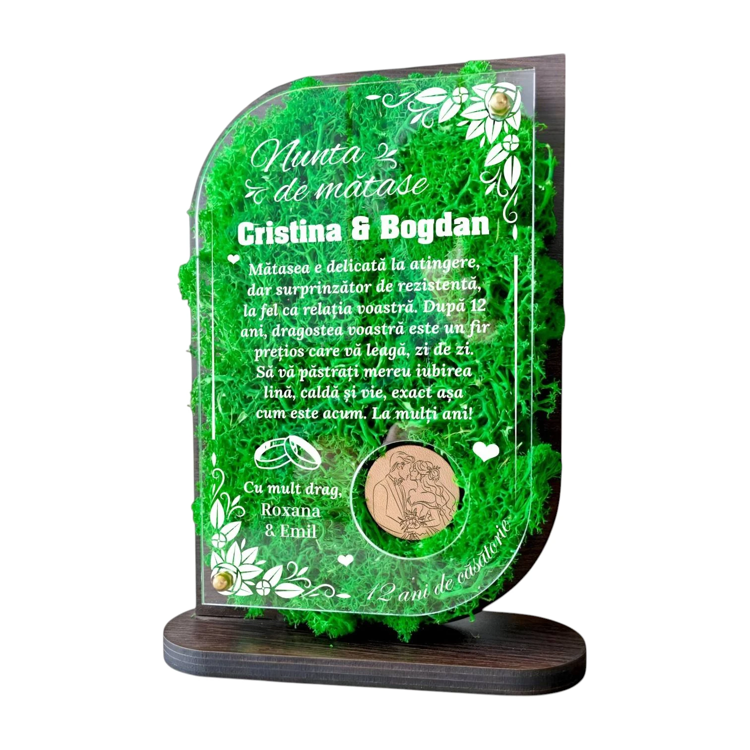 Trofeu Personalizat cu Licheni – Aniversare Nunta de Matase