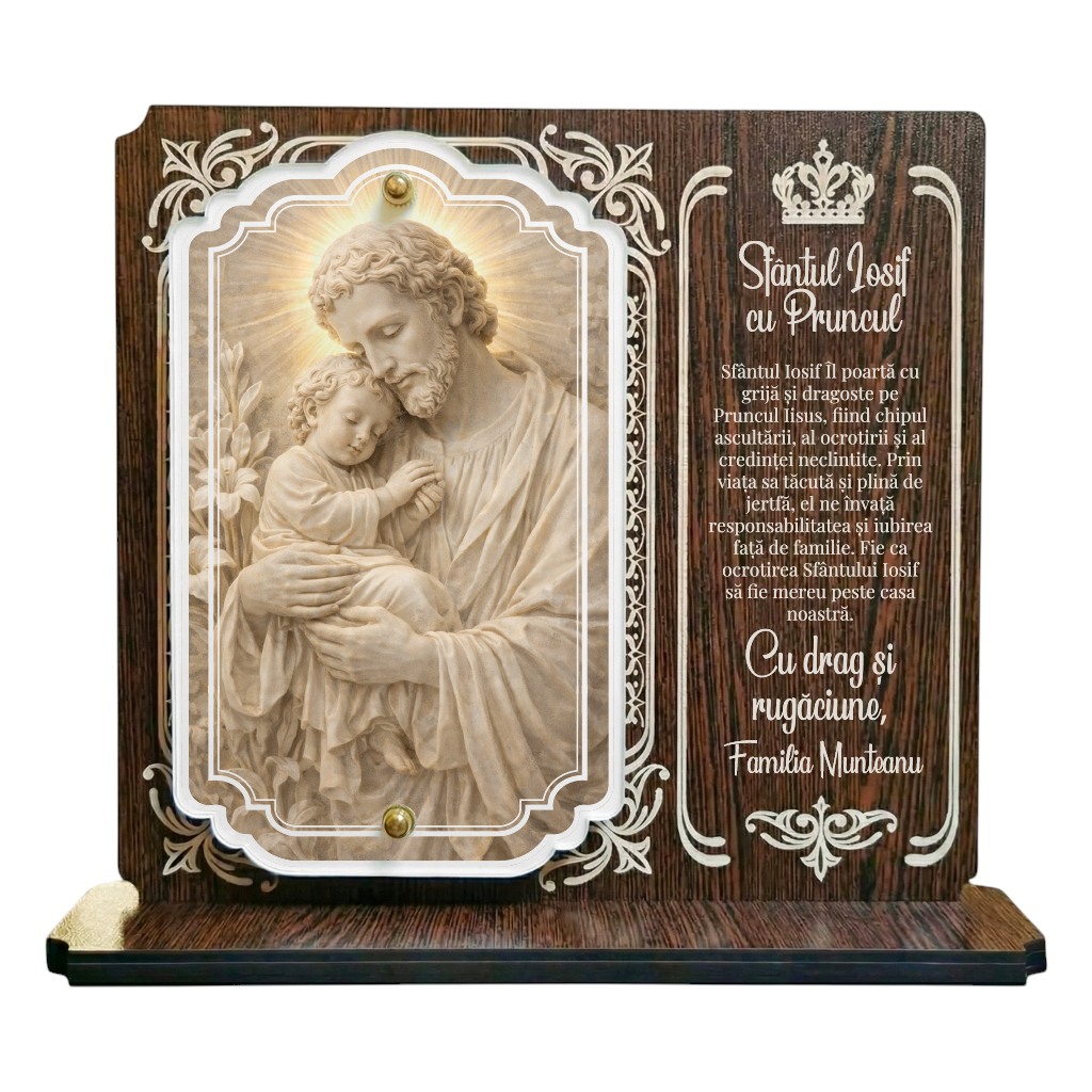 Trofeu Crestin Personalizat – Sfantul Iosif cu Pruncul | Cadou Religios pentru Familie
