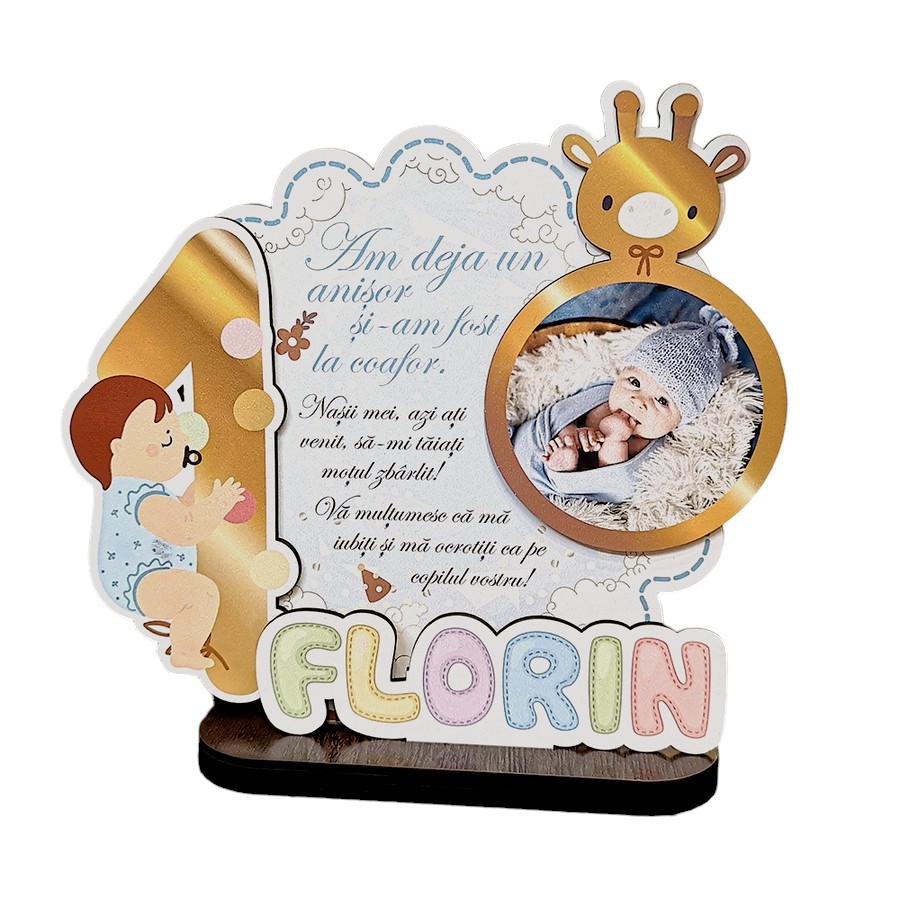 Trofeu personalizat printat – Multumire taiere mot (baietel) - Fundal Alb