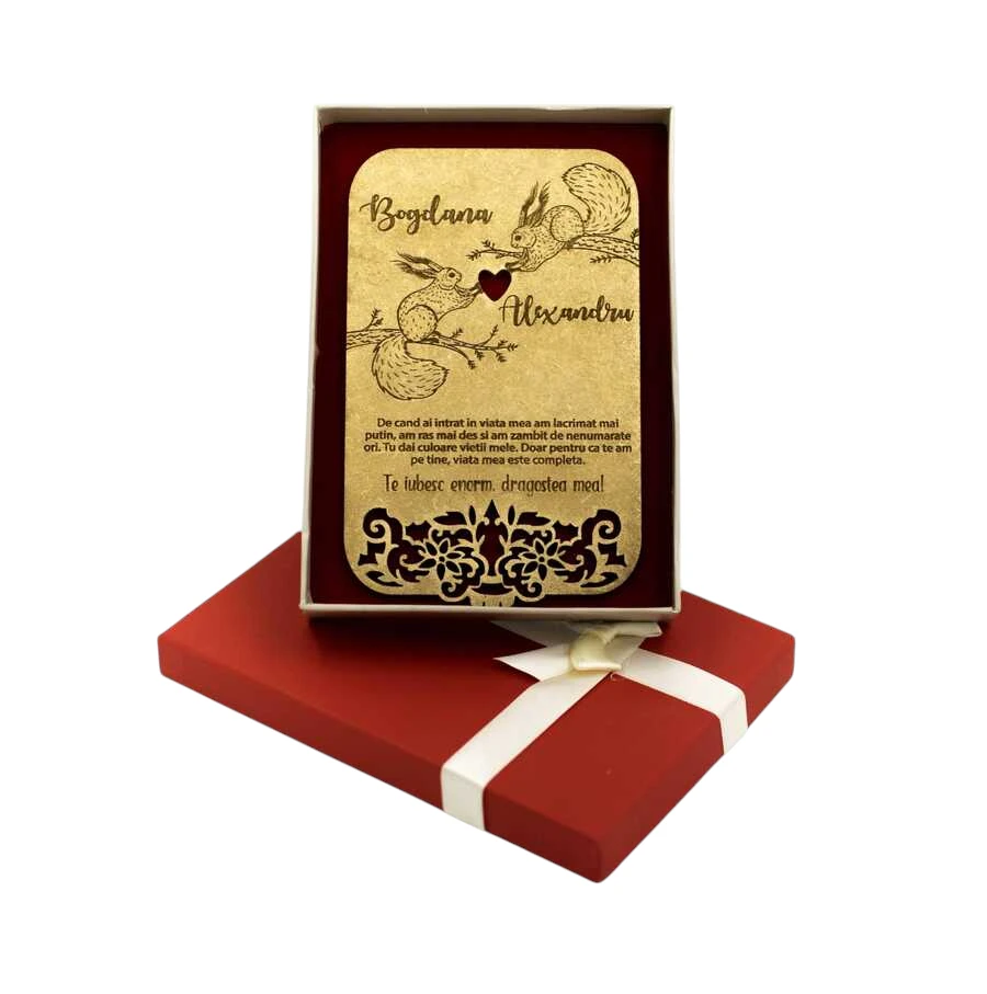 Felicitare din lemn personalizata – Te iubesc enorm - Fundal Alb