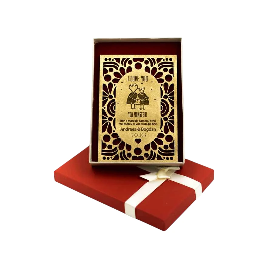 Felicitare din lemn personalizata – I love you monster