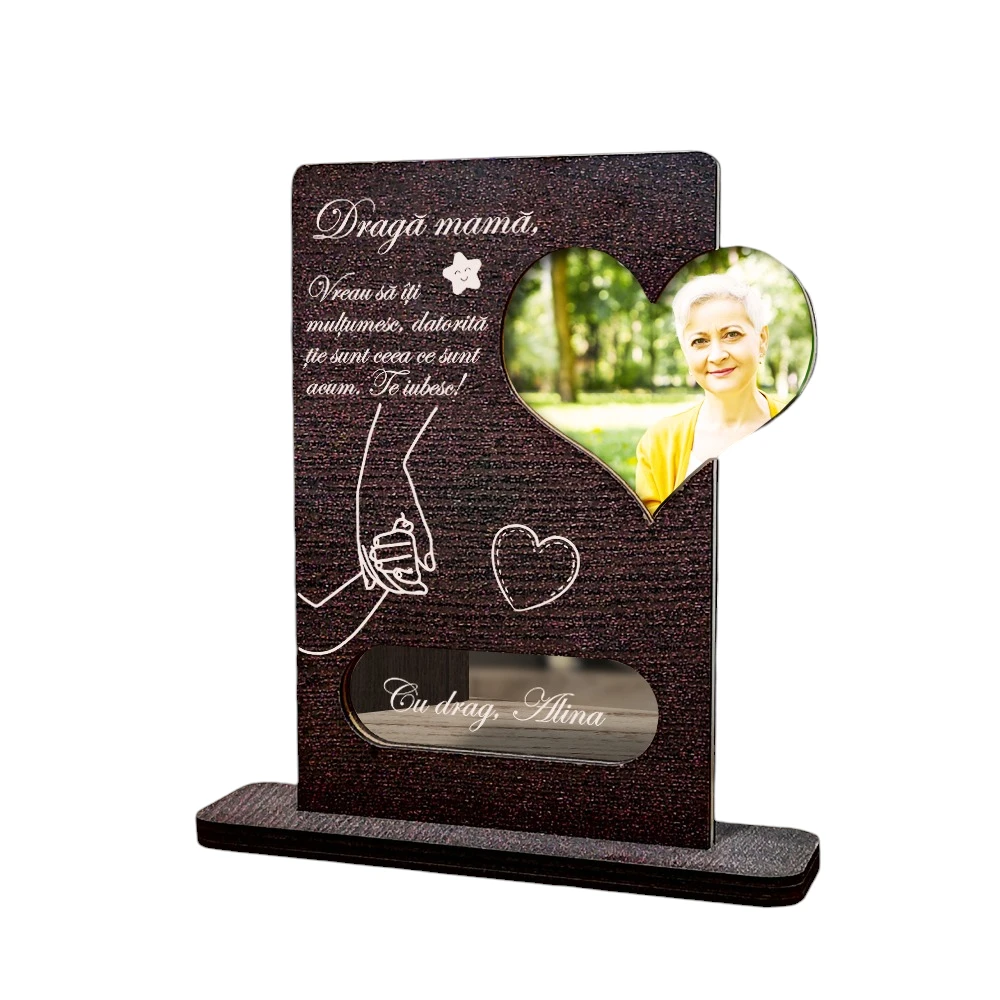 Cadou personalizat Trofeu – Inima mama (Poza si mesaj) - Fundal Alb