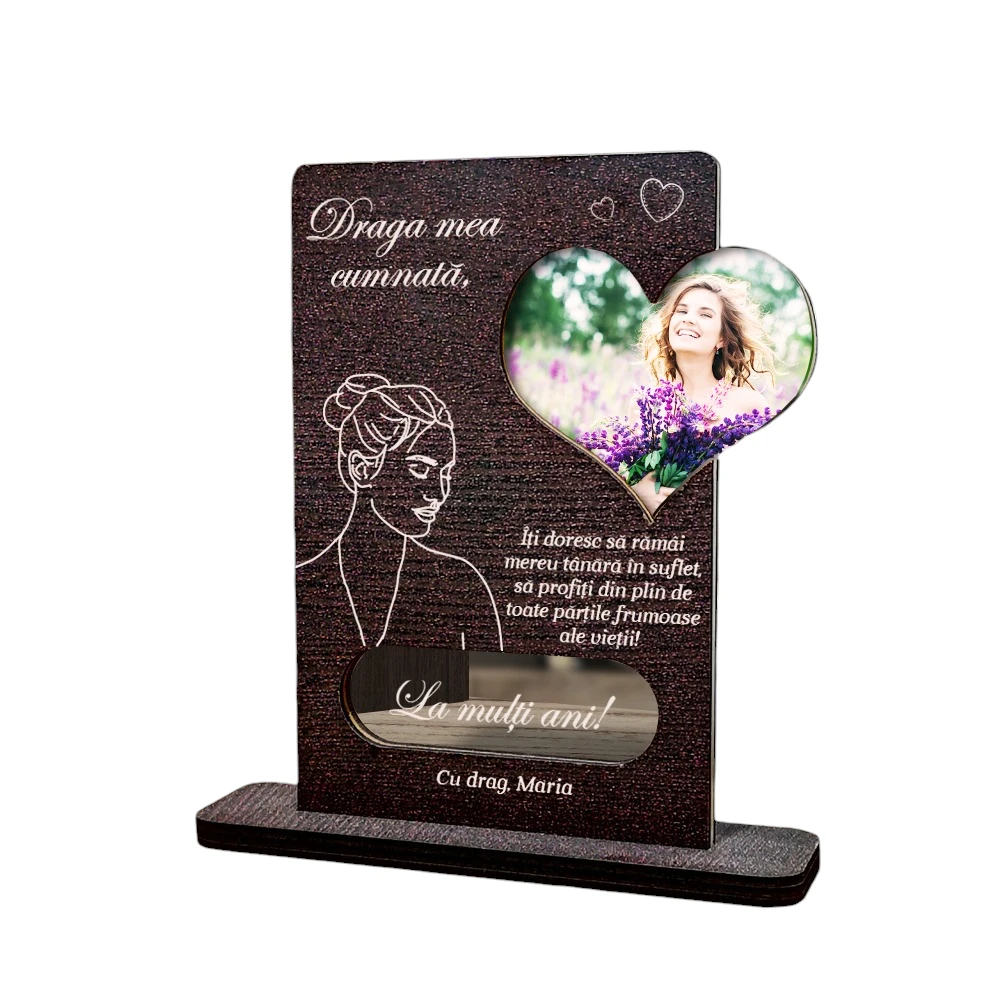 Cadou personalizat Trofeu – Inima pentru cumnata (Poza si mesaj)