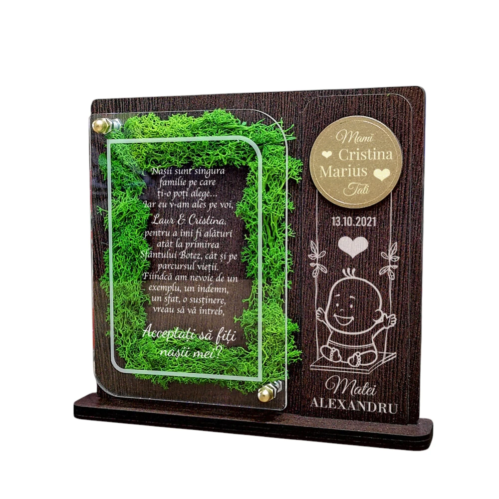 Trofeu personalizat licheni – Cerere de nasi botez