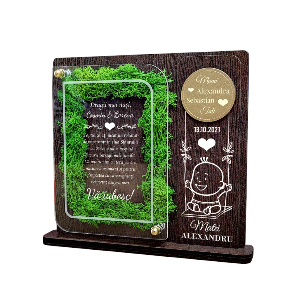 Trofeu personalizat cu licheni – Multumire nasi botez