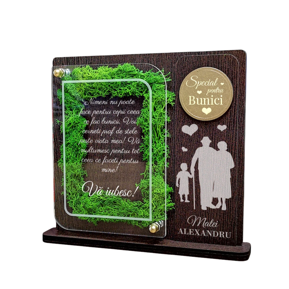 Trofeu personalizat cu licheni – Pentru bunici de la nepot - Fundal Alb