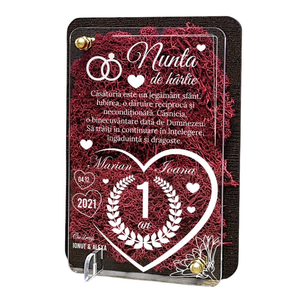 Felicitare cu licheni – Aniversare nunta de hartie 1 an