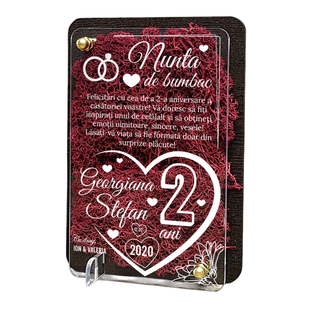 Felicitare cu licheni – Aniversare nunta de bumbac 2 ani