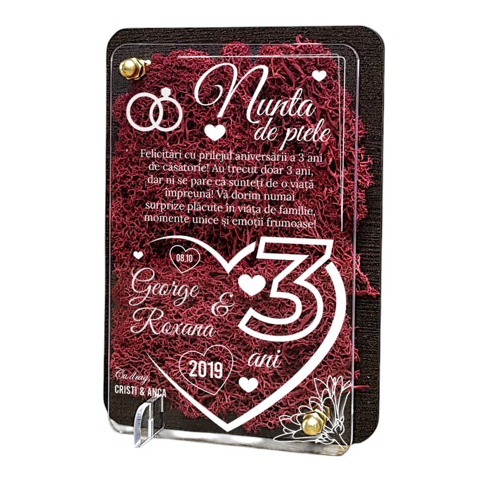Felicitare cu licheni – Aniversare nunta de piele 3 ani