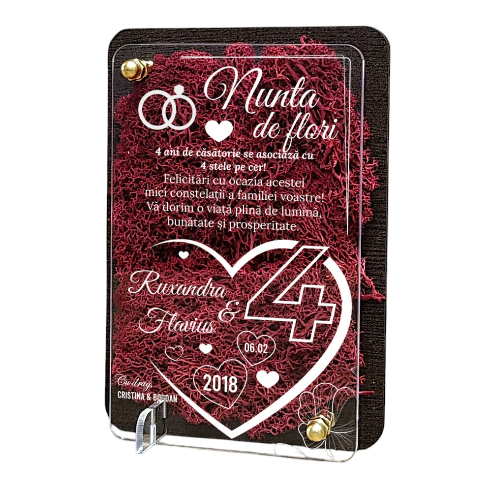 Felicitare cu licheni – Aniversare nunta de flori 4 ani
