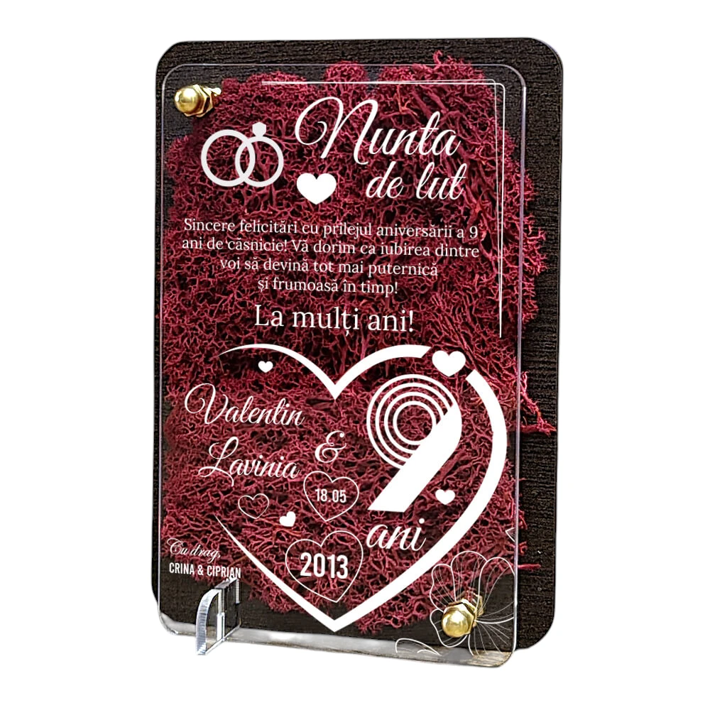 Felicitare cu licheni – Aniversare nunta de lut 9 ani