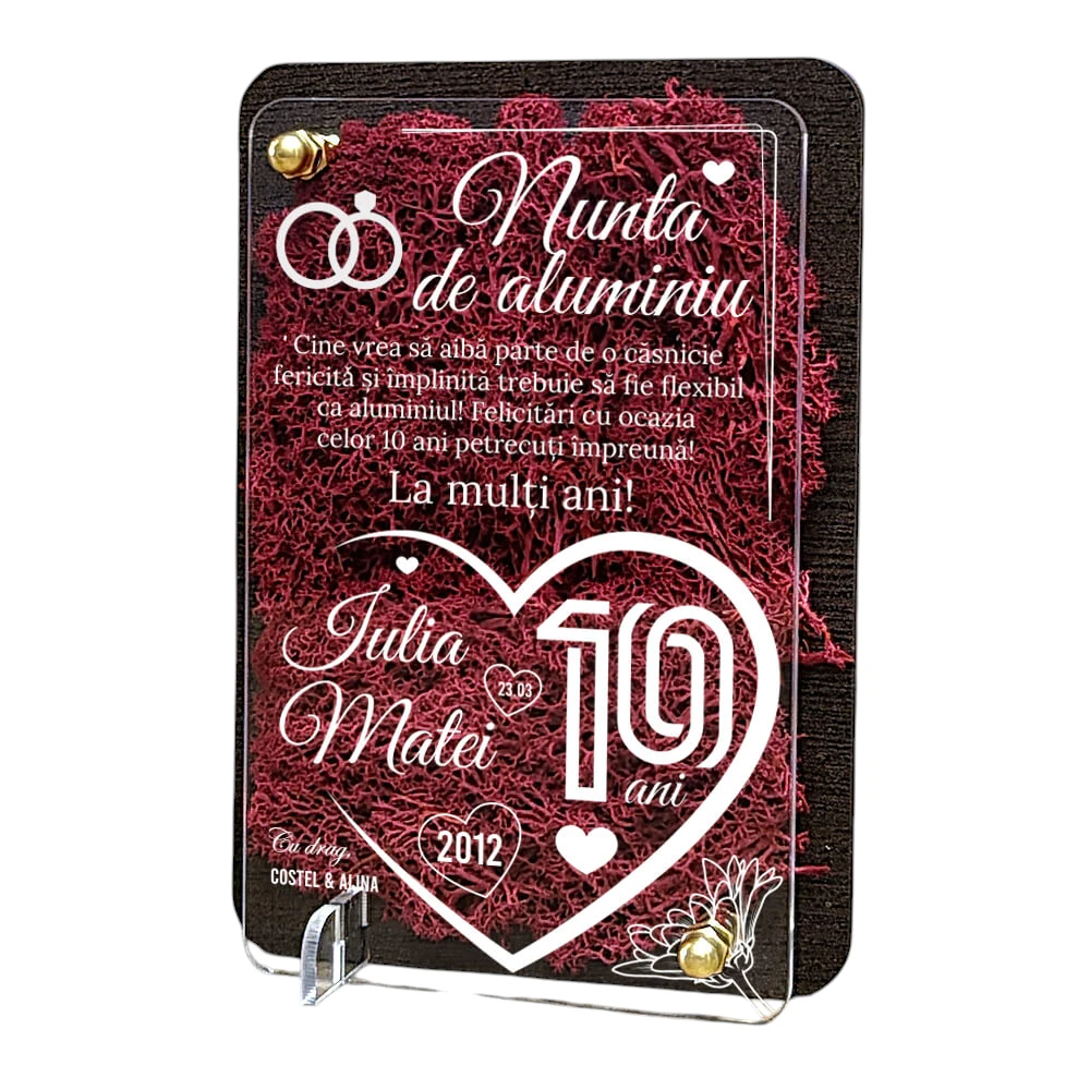 Felicitare cu licheni – Aniversare nunta de aluminiu 10 ani