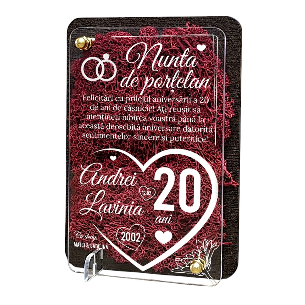 Felicitare cu licheni – Aniversare nunta de portelan 20 ani
