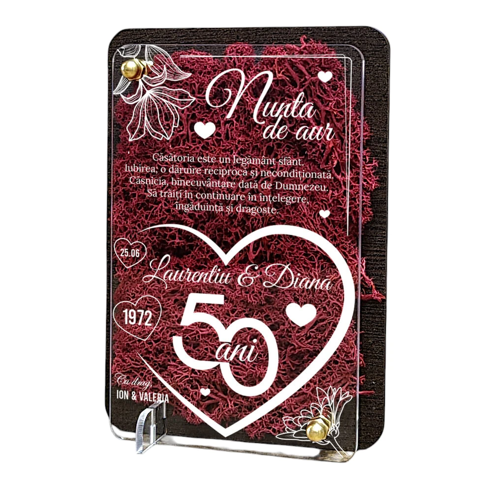 Felicitare cu licheni – Aniversare nunta de aur 50 ani