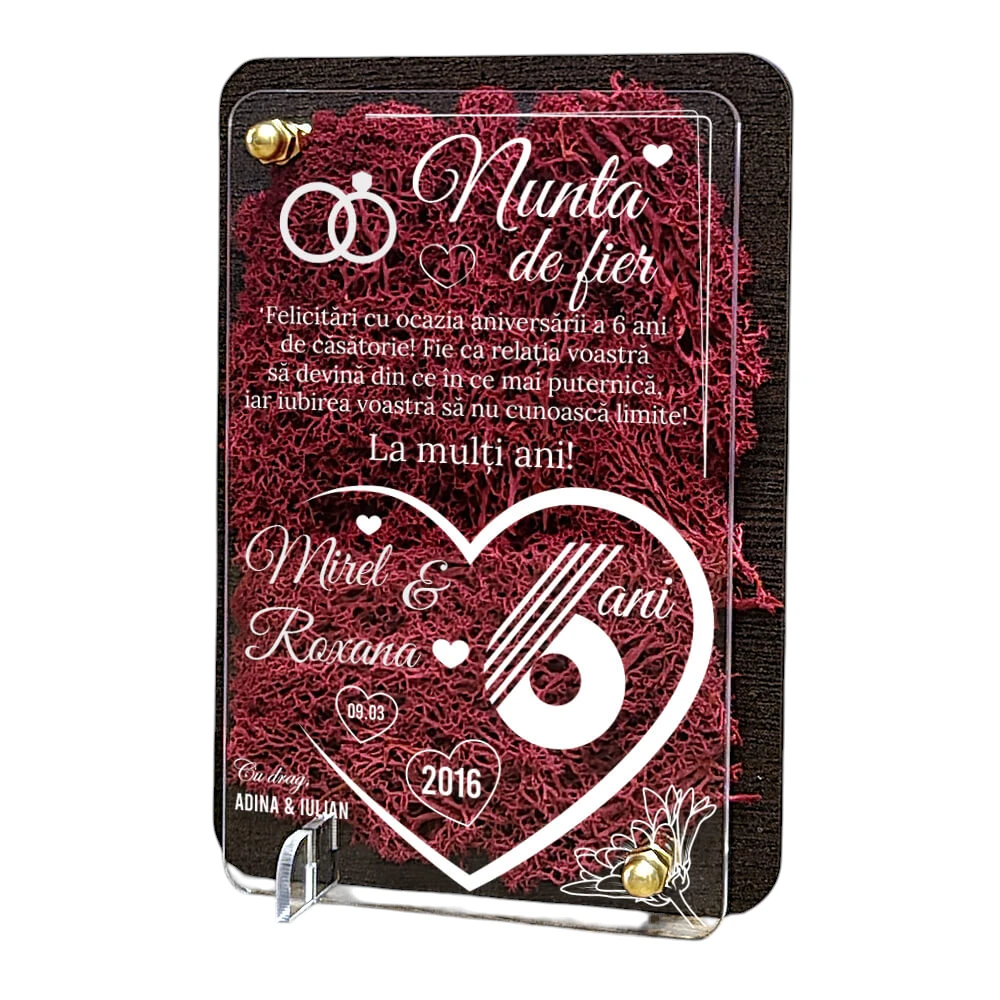 Felicitare cu licheni – Aniversare nunta de fier 6 ani