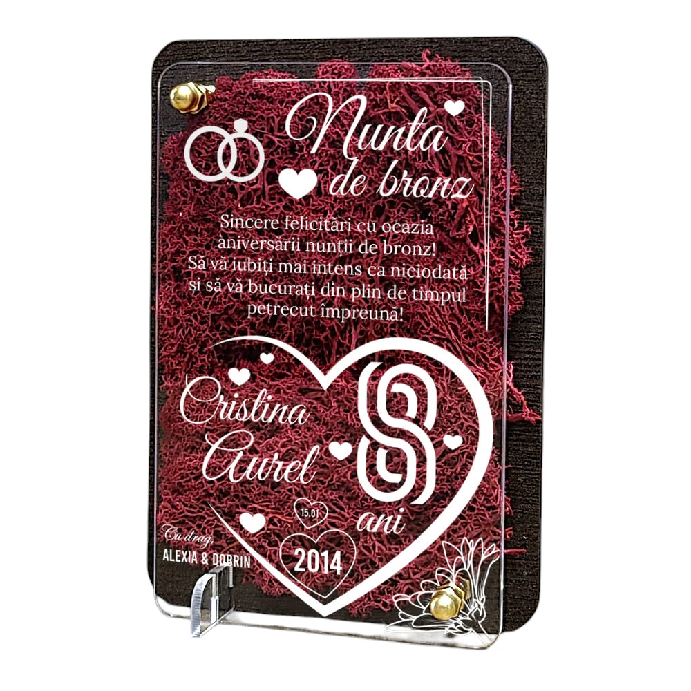 Felicitare cu licheni – Aniversare nunta de bronz 8 ani