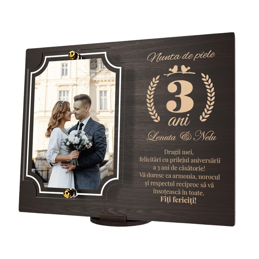 Placheta personalizata aniversare 3 ani – Nunta de piele