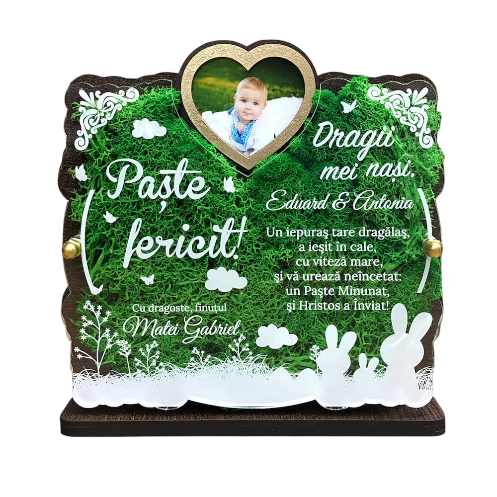 Trofeu personalizat cu licheni de Paste – Pentru nasii de botez