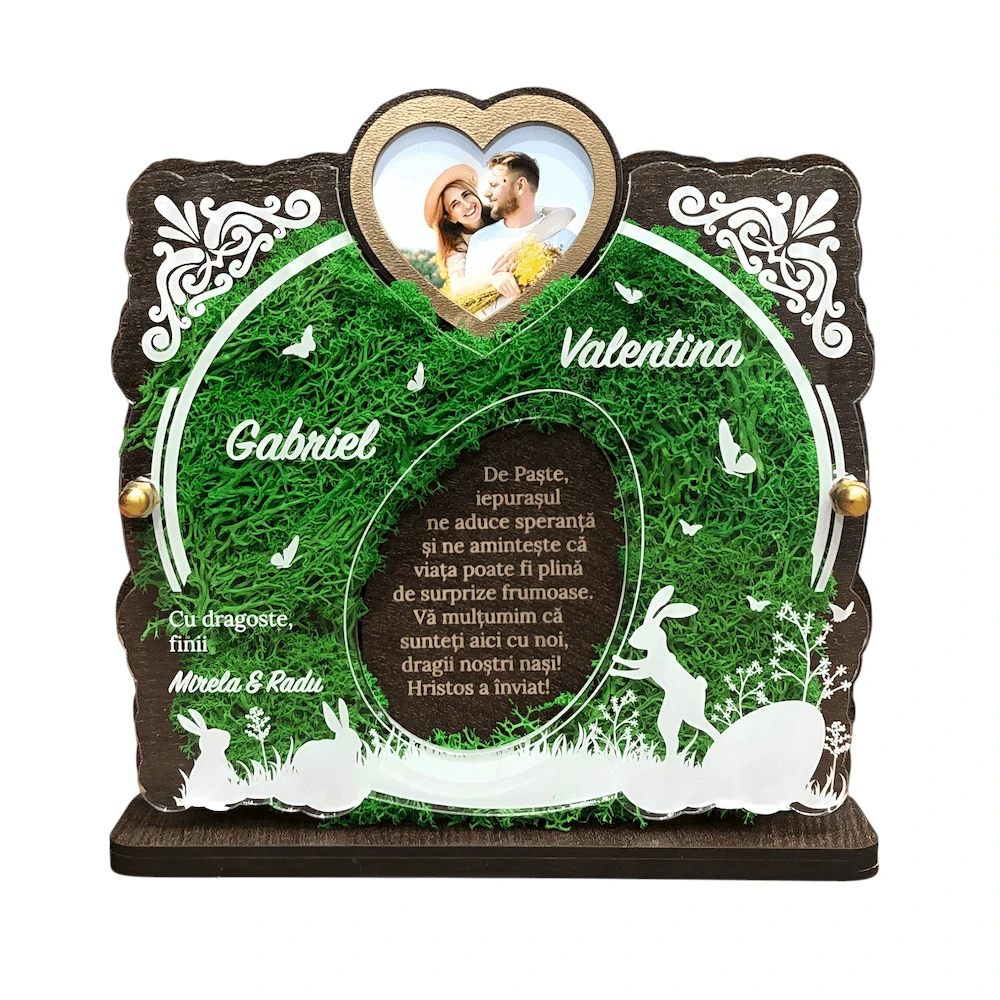 Trofeu personalizat cu licheni de Paste – Multumire pentru nasii de cununie
