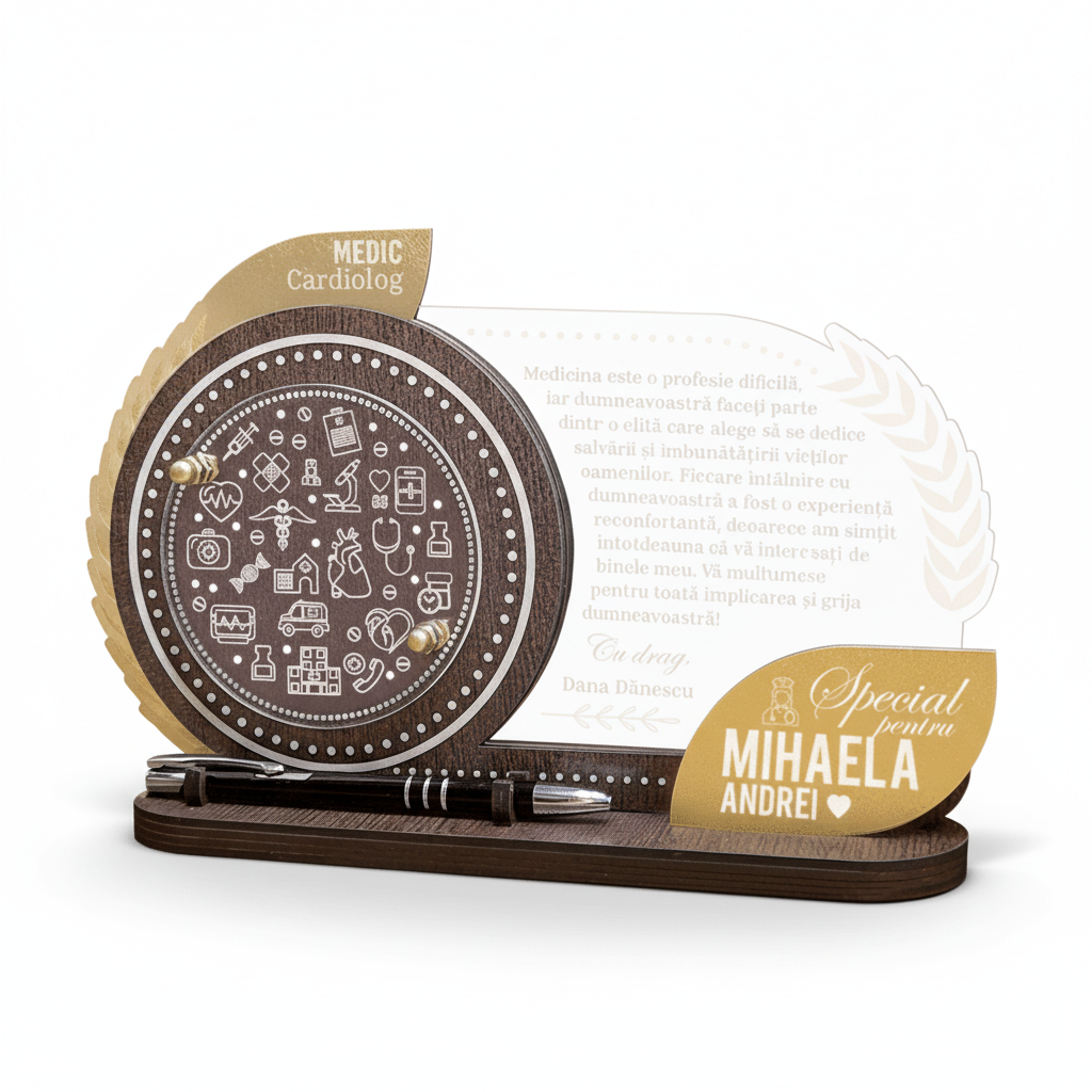 Trofeu Personalizat cu pix – Cadou pentru Doctor Cardiolog - Fundal Alb