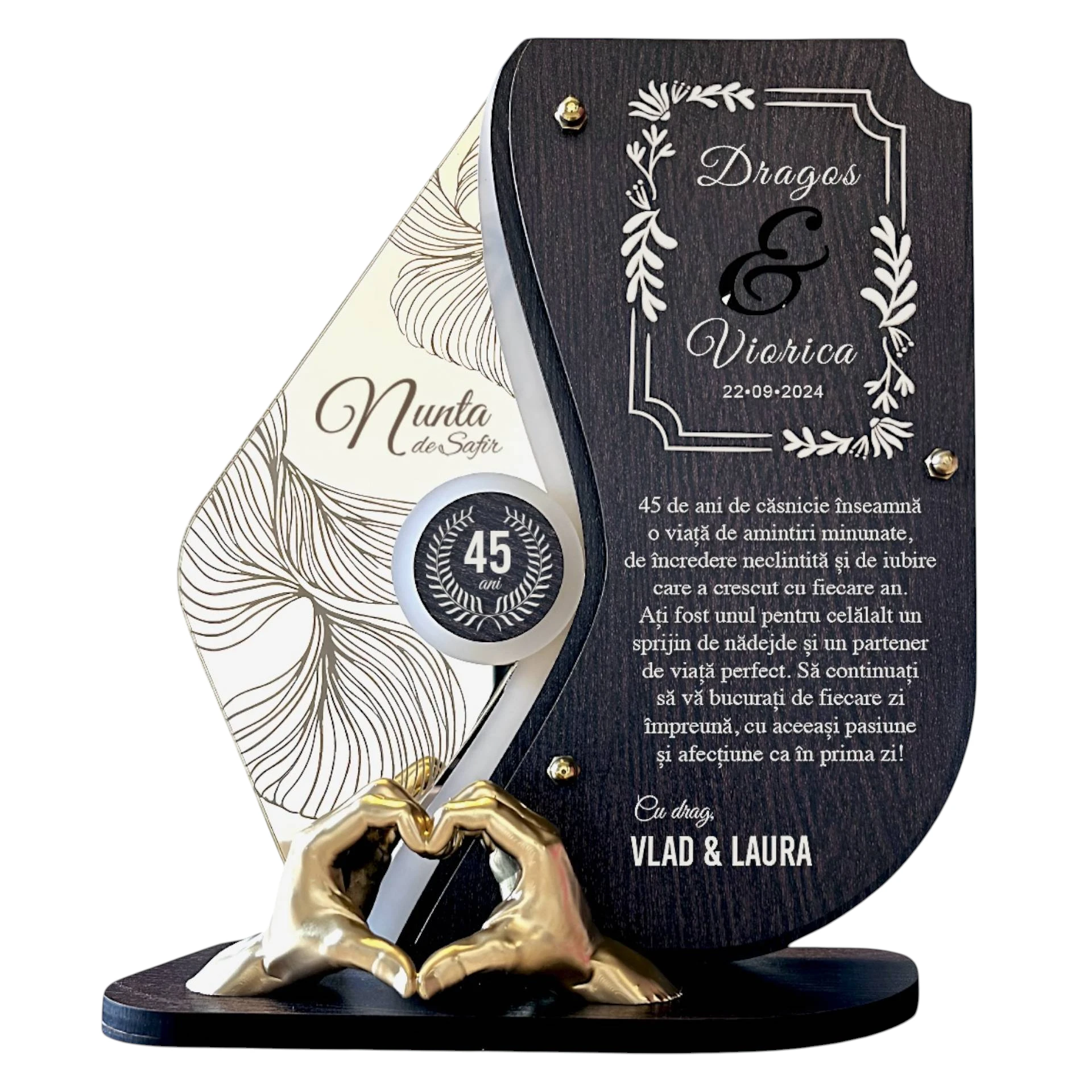 Trofeu personalizat 45 ani  – Nunta de safir – Manute