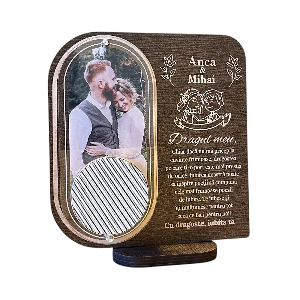 Trofeu personalizat cu boxa – Te iubesc - Fundal Alb