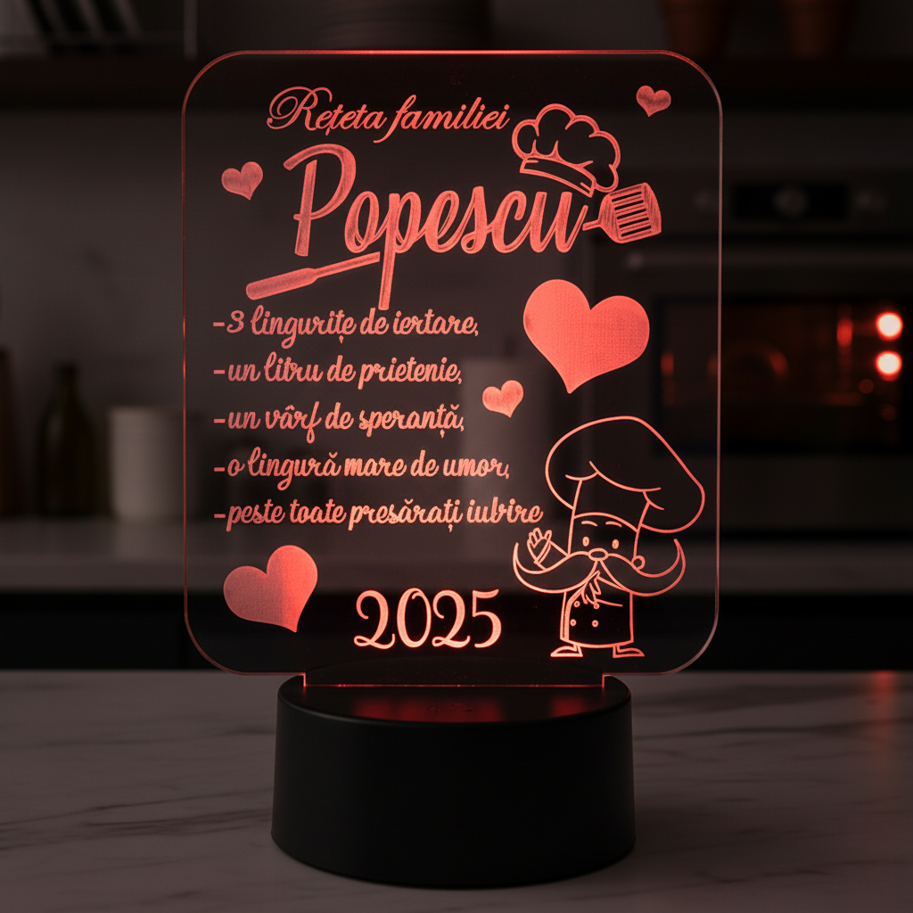 Cadou personalizat Trofeu LED – Reteta Familiei