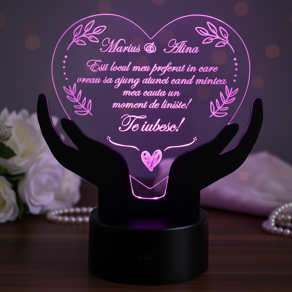 Cadou personalizat Trofeu led – Placheta inima mea – LED
