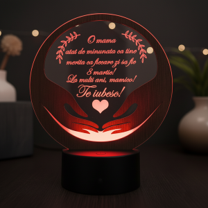 Cadou personalizat Trofeu LED – Placheta imbratisare mama