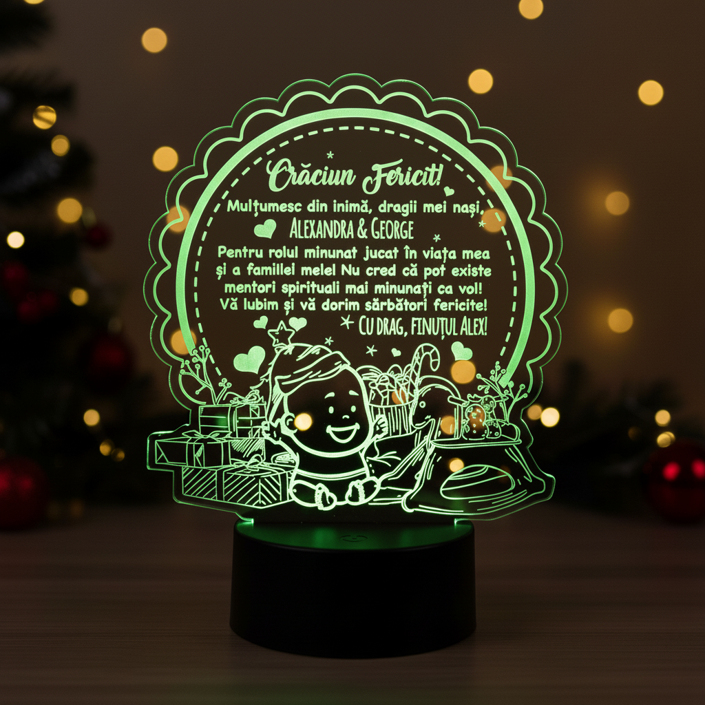 Cadou pentru nasii de botez – Craciun Fericit – LED multicolor Cadou pentru nasii de botez – Craciun Fericit – LED multicolor