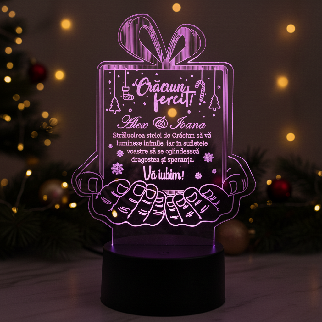 Cadou personalizat – Urare de Craciun cu LED multicolor