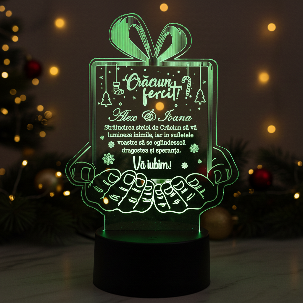 Cadou personalizat – Urare de Craciun cu LED multicolor
