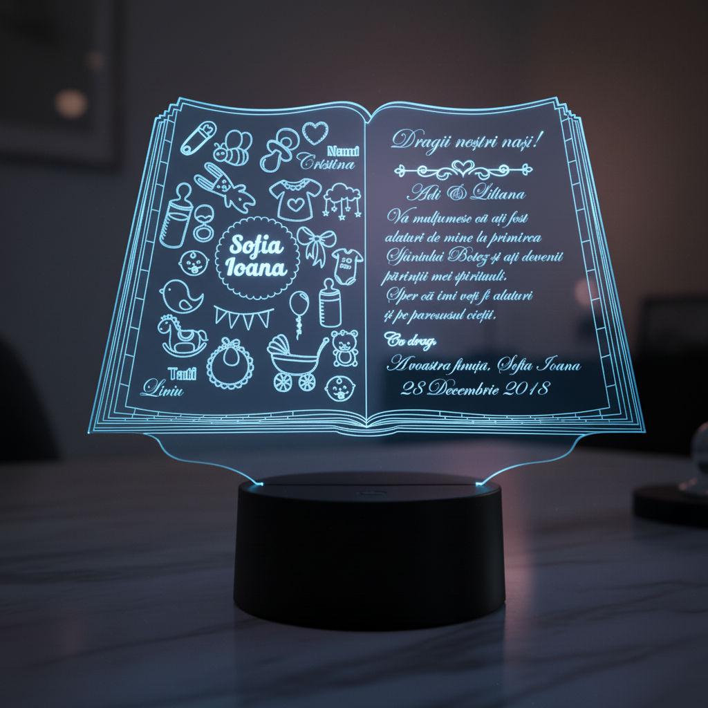 Cadou personalizat Trofeu LED - Pentru nasi de botez - Carticica