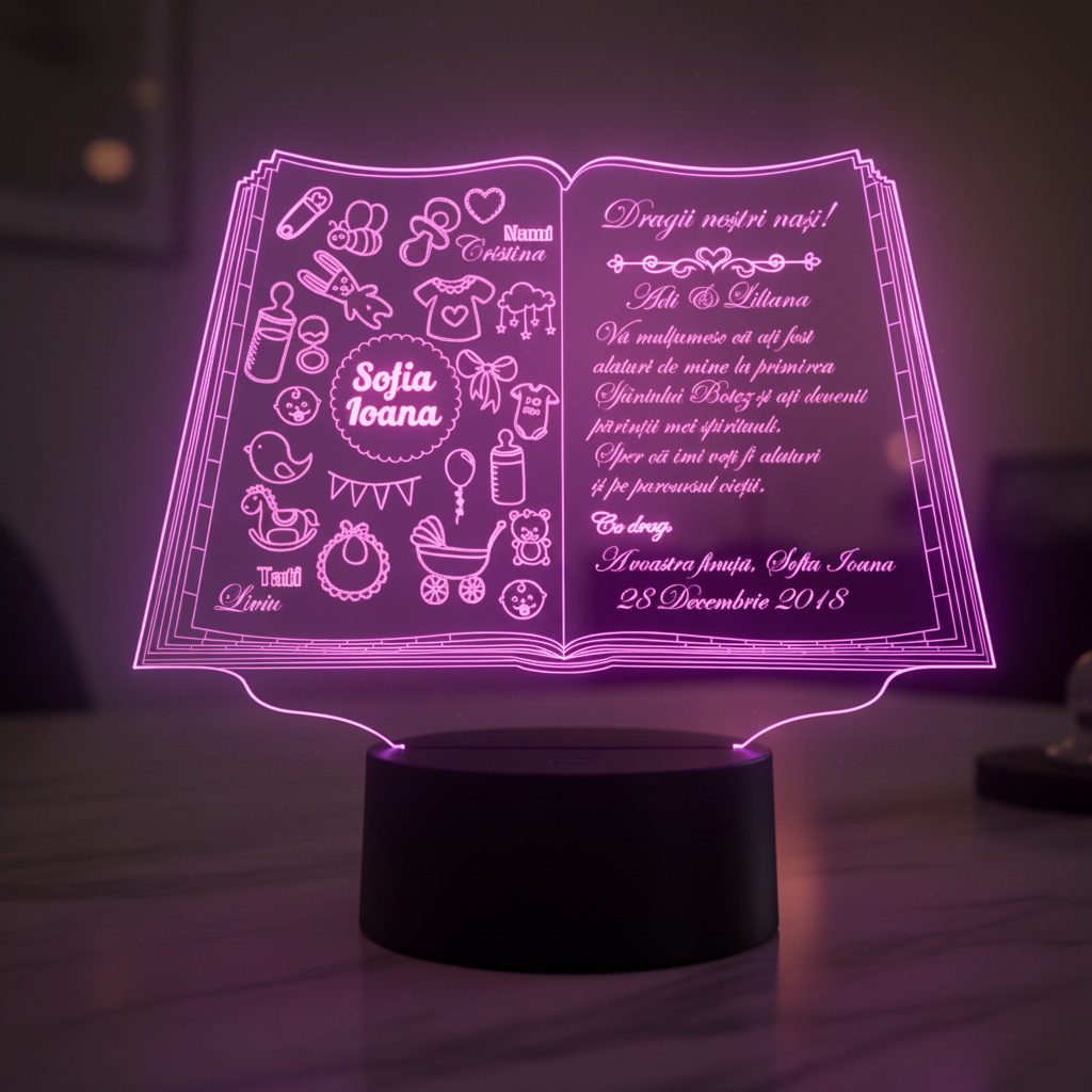Cadou personalizat Trofeu LED - Pentru nasi de botez - Carticica