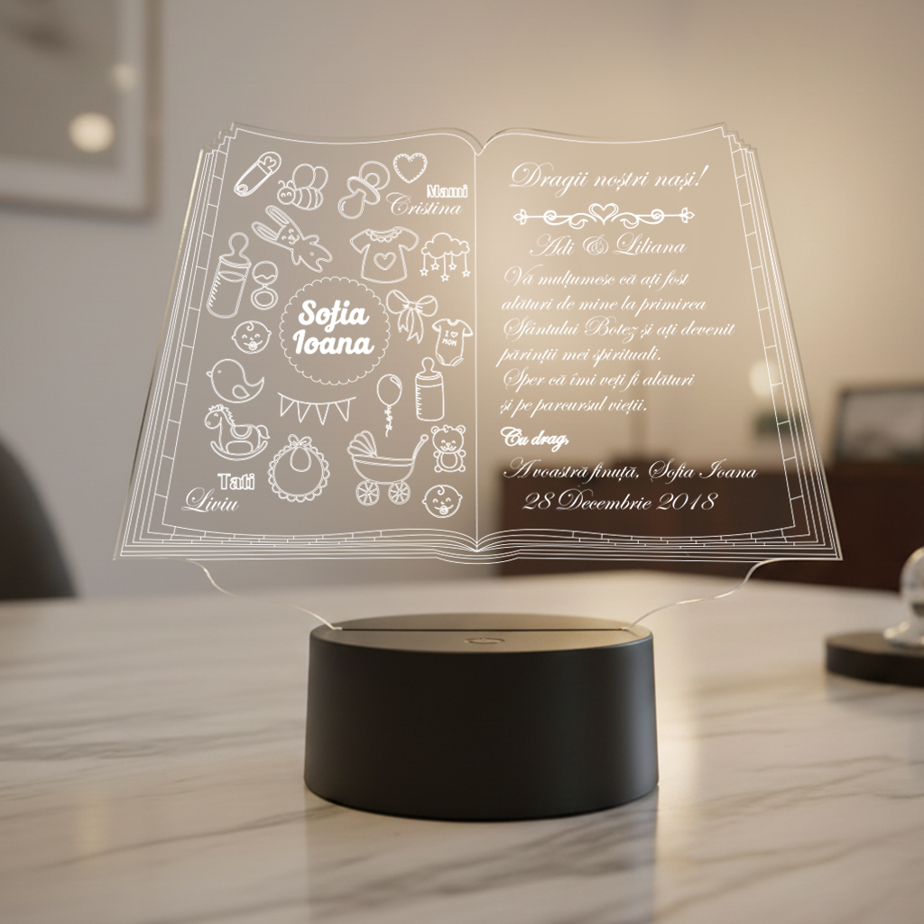 Cadou personalizat Trofeu LED - Pentru nasi de botez - Carticica