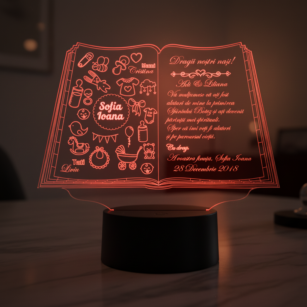 Cadou personalizat Trofeu LED – Pentru nasi de botez – Carticica