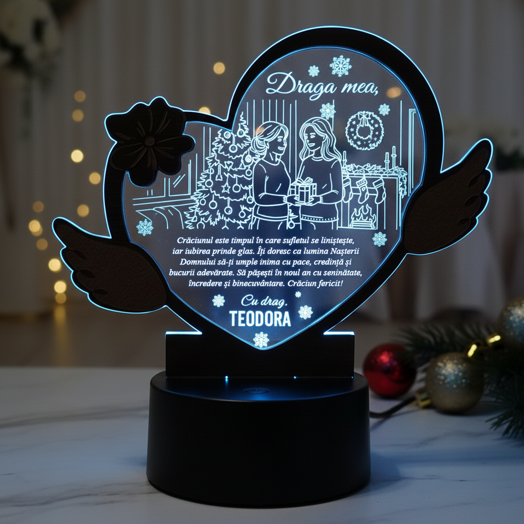 Cadou personalizat Trofeu LED Craciun - Draga mea sora