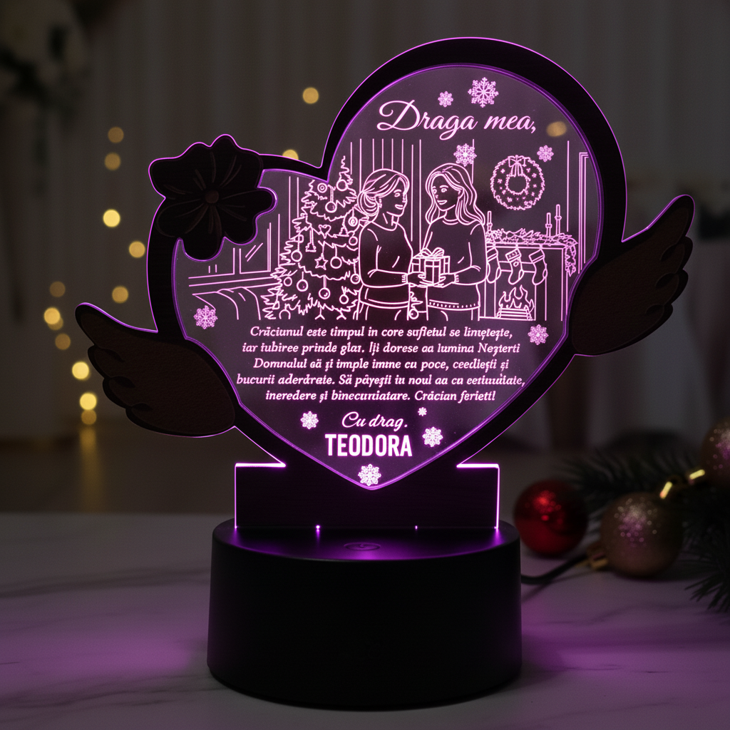 Cadou personalizat Trofeu LED Craciun – Draga mea sora