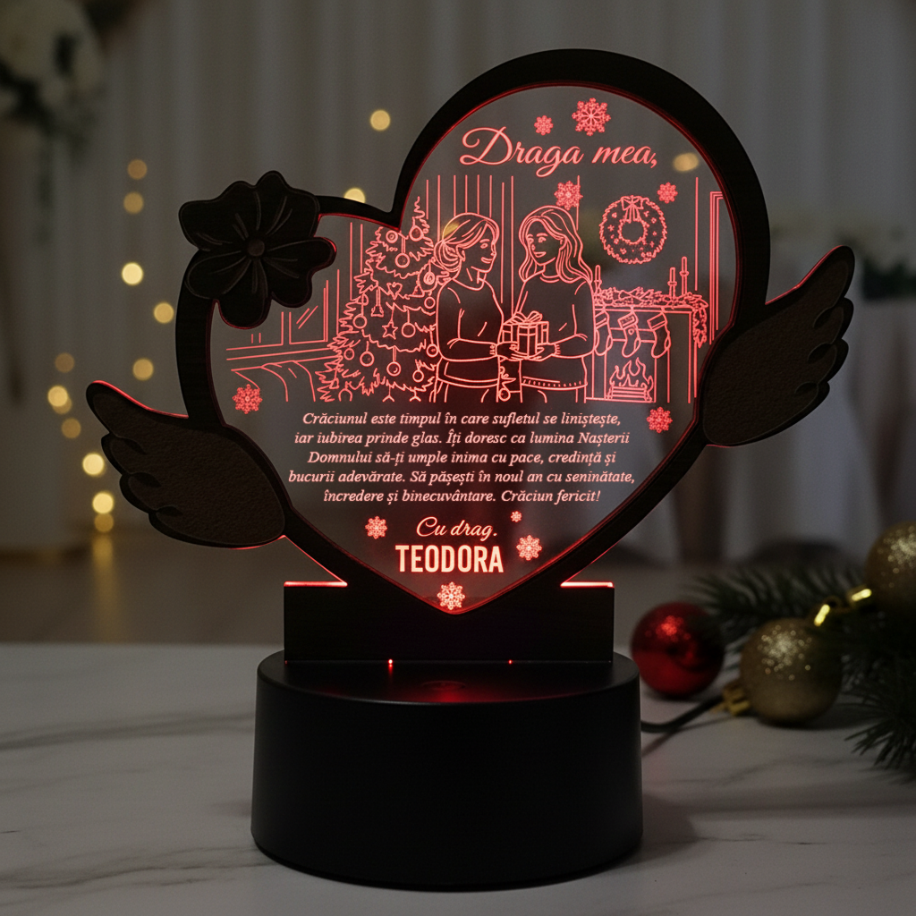 Cadou personalizat Trofeu LED Craciun - Draga mea sora