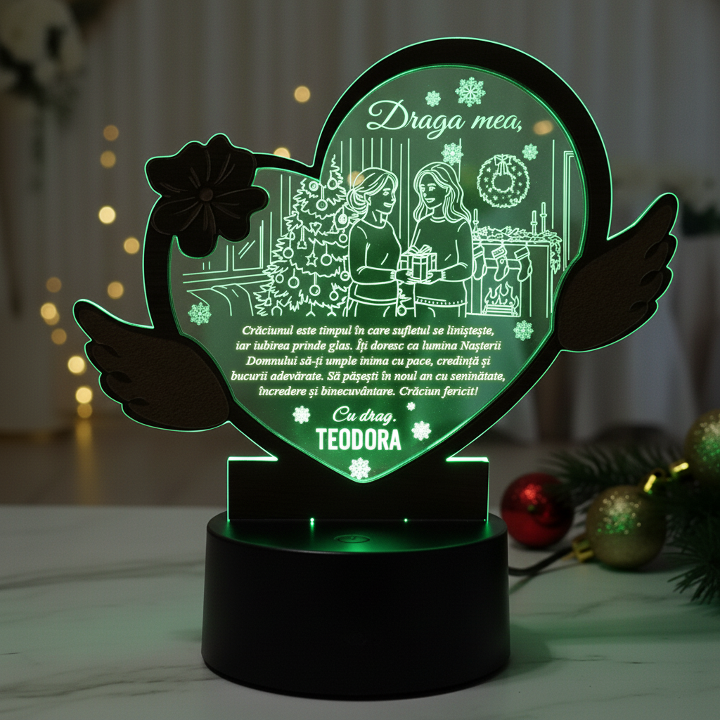Cadou personalizat Trofeu LED Craciun - Draga mea sora
