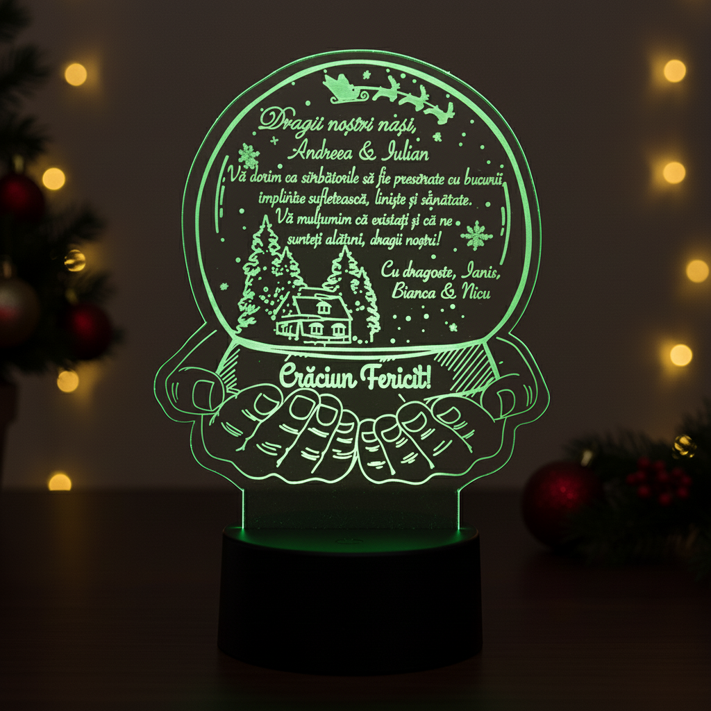 Trofeu Personalizat – Cadou glob de Craciun pentru nasi