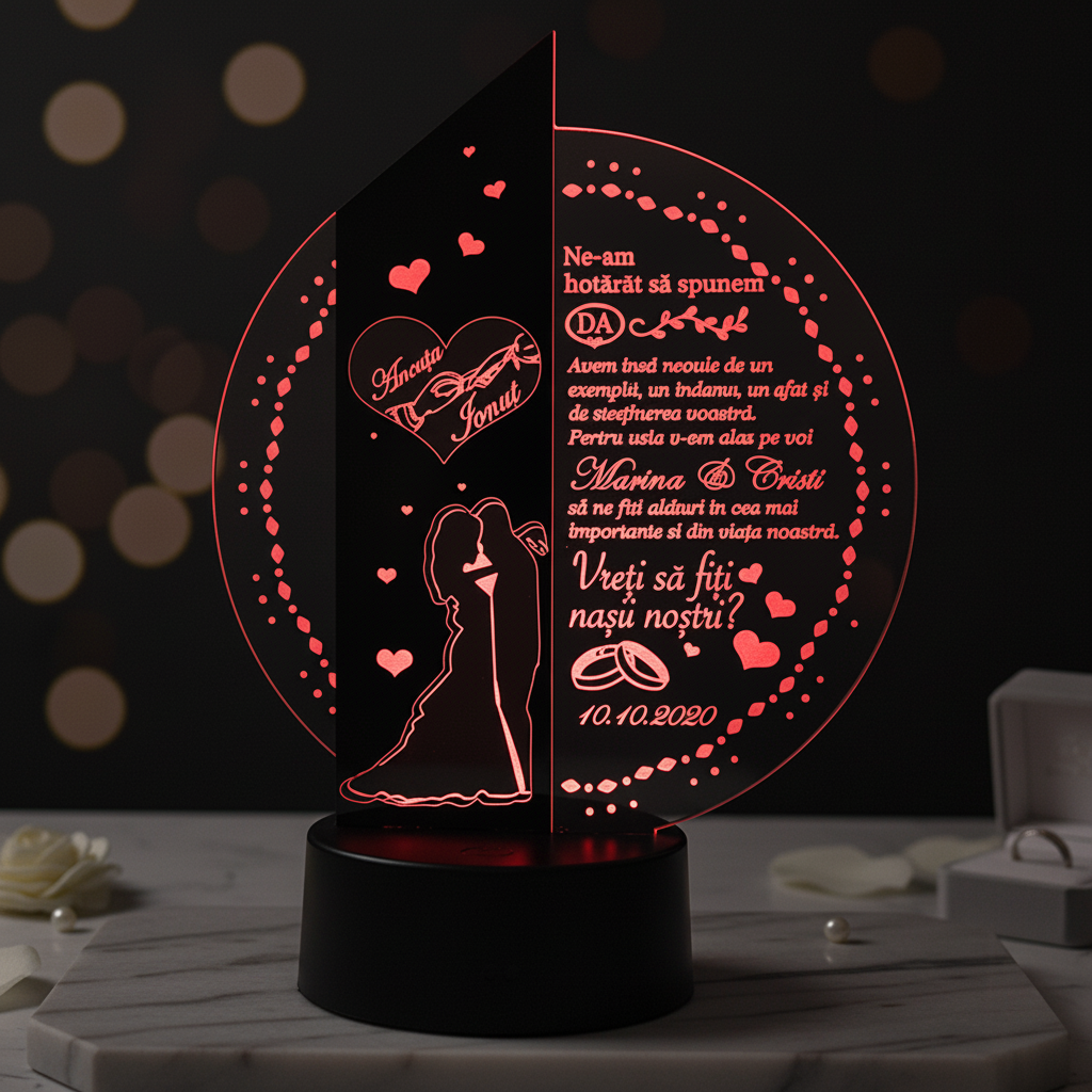 Trofeu LED personalizat cerere nasi - Vreti sa fiti nasii nostri? Trofeu LED personalizat cerere nasi - Vreti sa fiti nasii nostri?