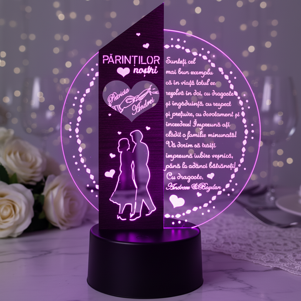 Cadou personalizat Trofeu LED – Placheta speciala pentru parinti