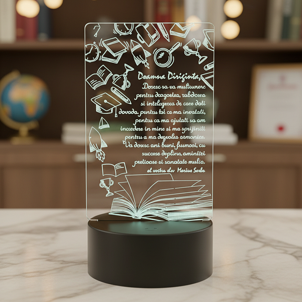Cadou personalizat Trofeu LED - Diriginta Model 1 Cadou personalizat Trofeu LED - Diriginta Model 1