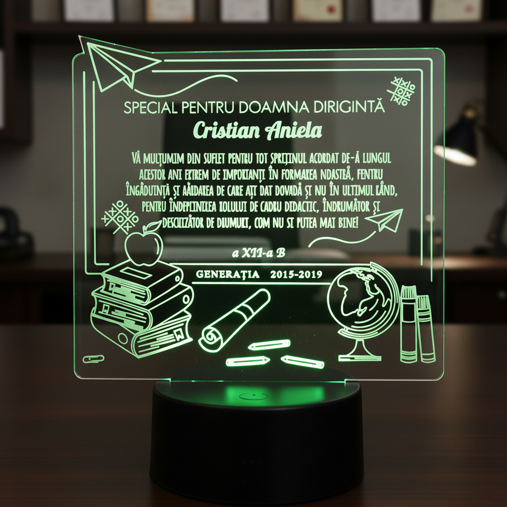 Cadou personalizat Trofeu LED – Diriginta Model Universal