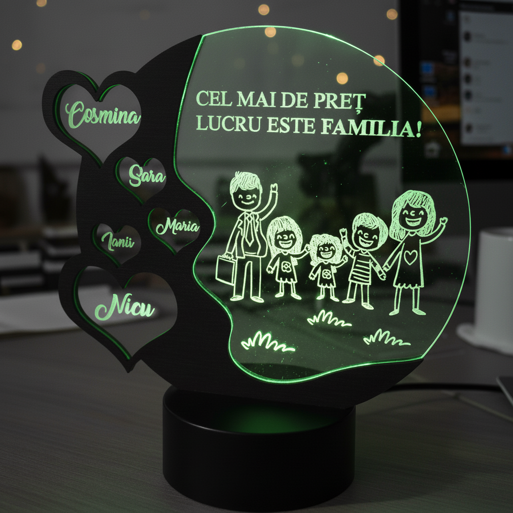 Cadou personalizat Trofeu LED – Familia mea