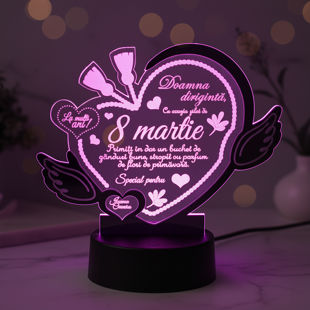 Trofeu Personalizat cu LED – Pentru 8 Martie