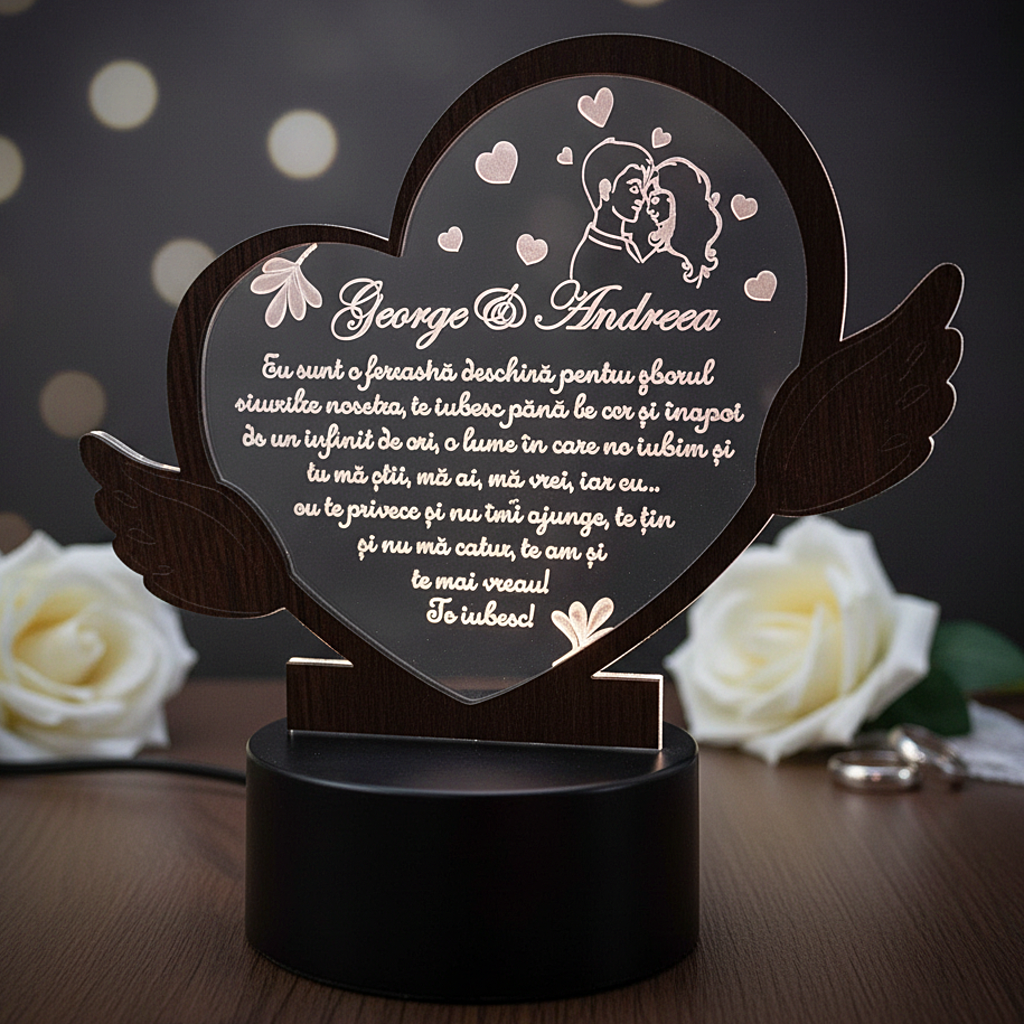 Trofeu LED - Cadou personalizat inimioara pentru persoana iubita Trofeu LED - Cadou personalizat inimioara pentru persoana iubita